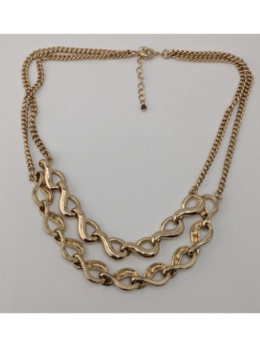 Gold Tone Layered Infinity Link Necklace Classic Glam Statement Jewelry - Picture 5 of 6